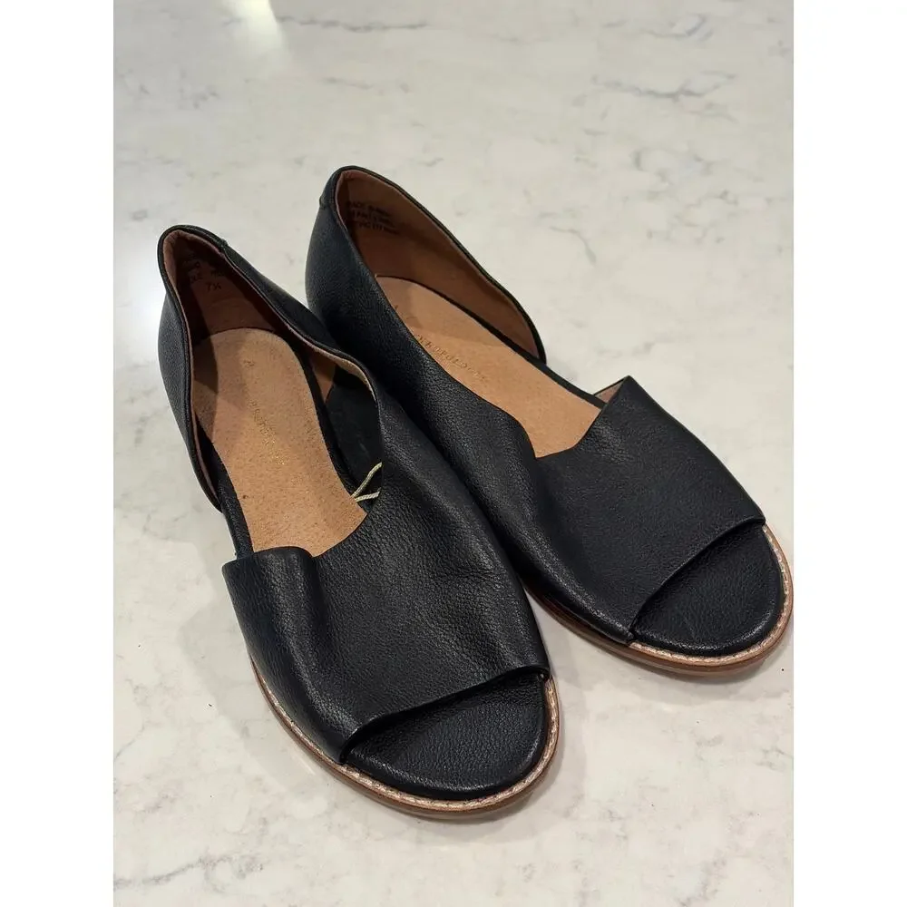Anthropologie Women’s Leather Souvenir Cut Out Slip On Flats Size 7.5 Black